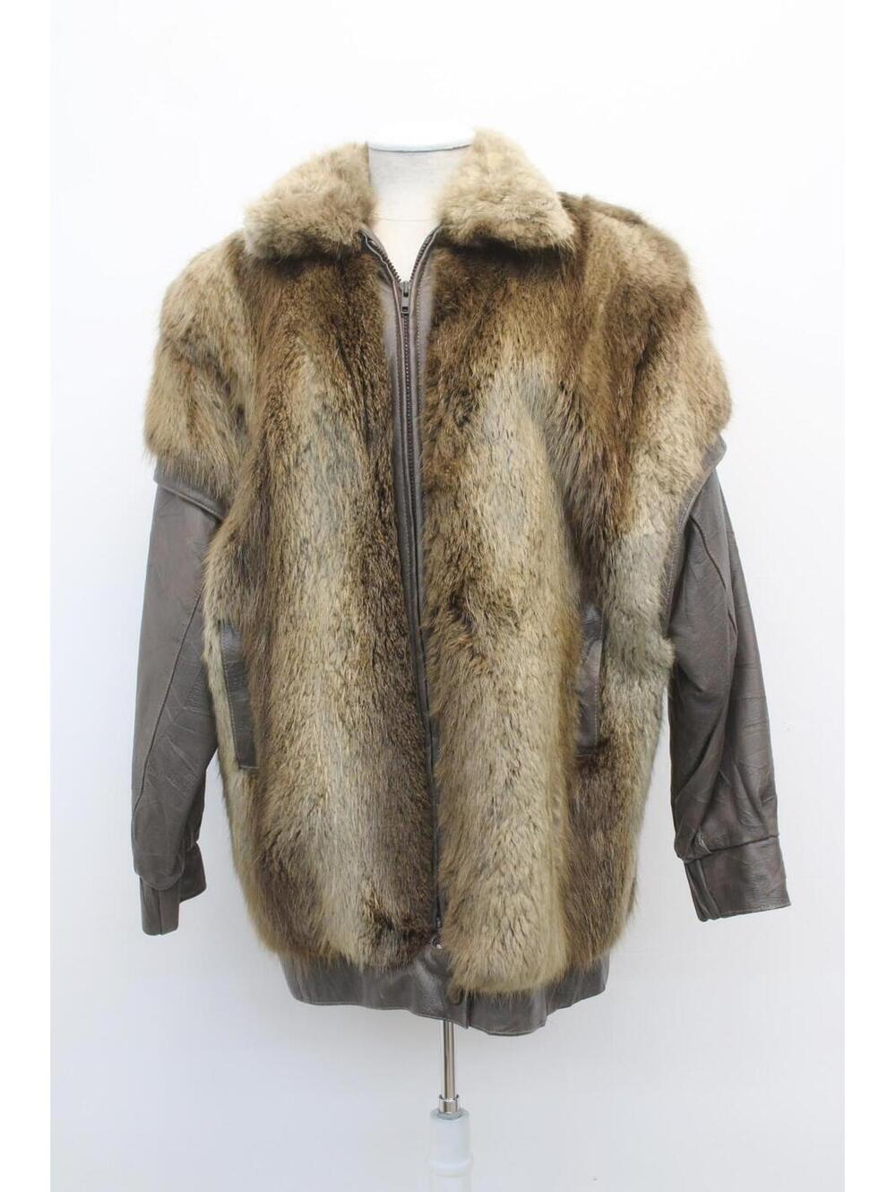 Scrap Item: Long Haired Beaver W/ Leather Sleeves Fur Jacket Coat Size N/A